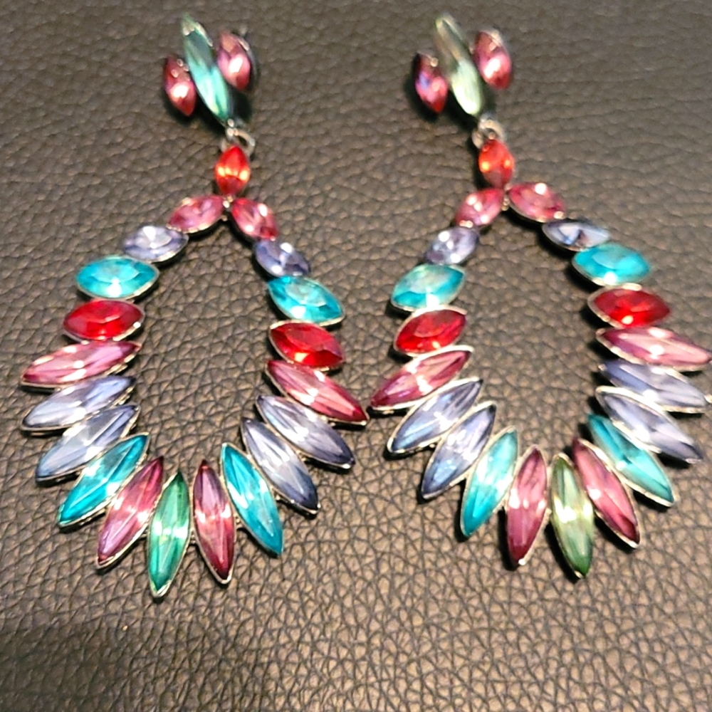 Earrings | Multi Colored Jewel Tone | Chandelie | Excellent Condition